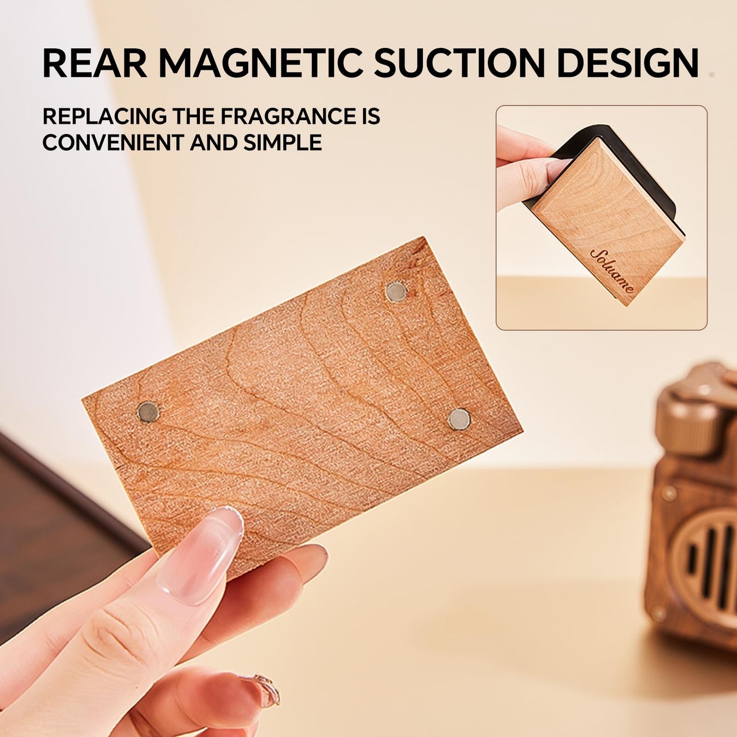 Car Air Freshener, Natural Wood Air Freshener Long Lasting, Car Air Freshener Diffuser with Metal Clip, Magnetic Auto Accessories, Car Odor Eliminator Variety Scent Refill (Teak - Coconut - Amber)