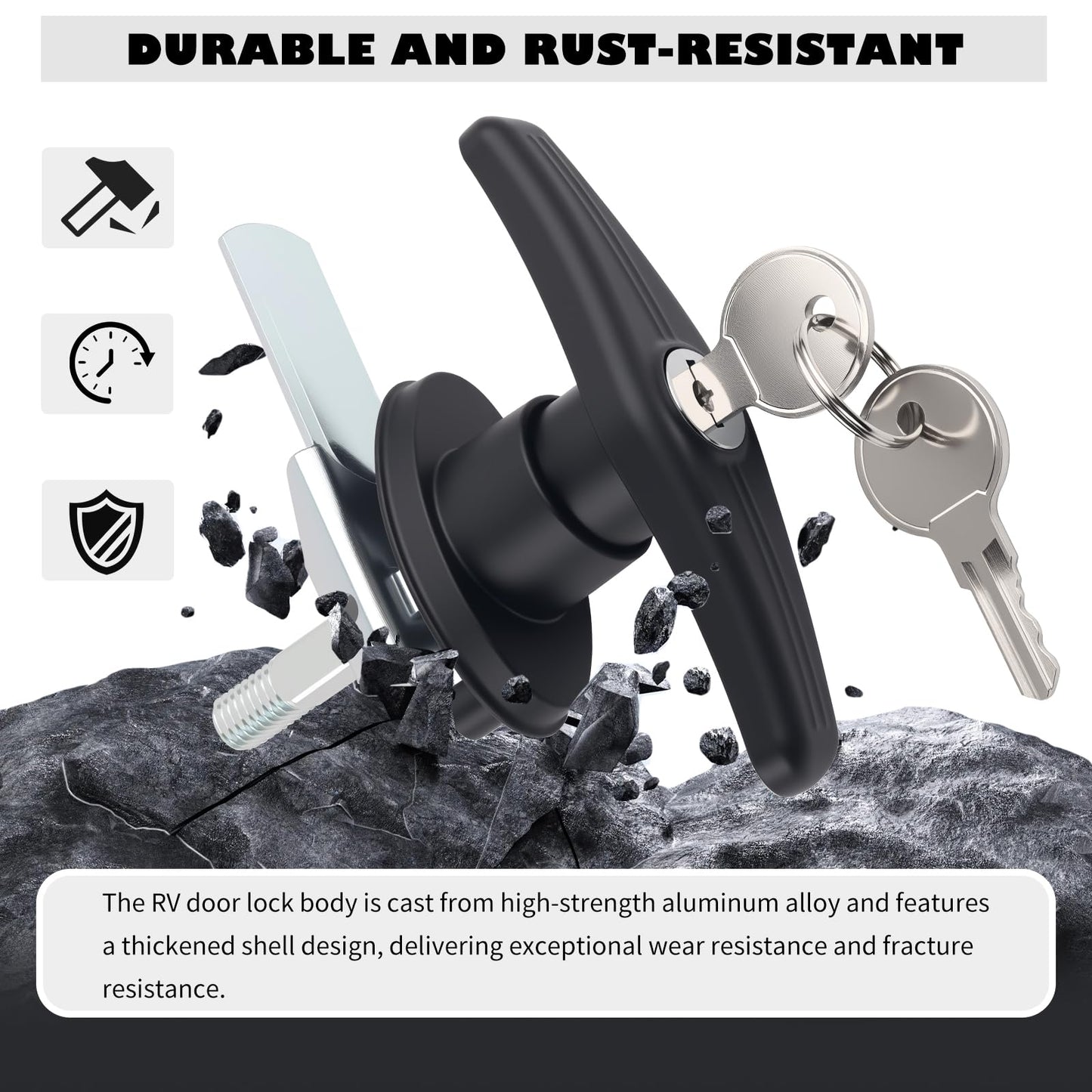 L&R T Handle Lock Set,Heavy Duty Truck Cap Locking T-Handles Kit with 4 Keys as Garage Door T Handle,Rust-Proof Camper Shell Lock Replacement Parts Fit for RV Camper Truck