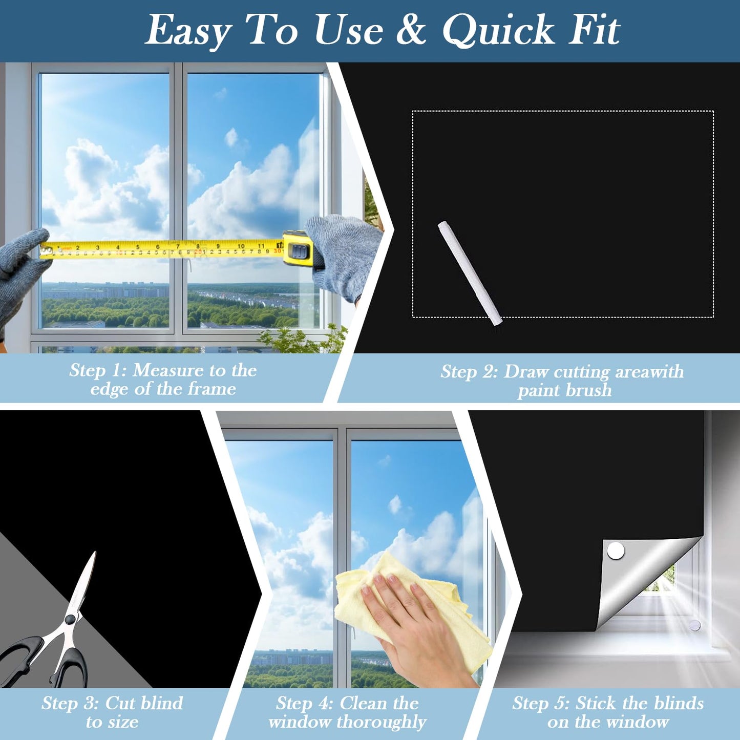 420D Blackout Curtains for Bedroom, 300x145 cm Portable Blackout Blinds with 12 Hook and Loop & 18 Adhesive for 100% Black-Out Window Film, Temporary Black Out Shades for Windows Cover Travel