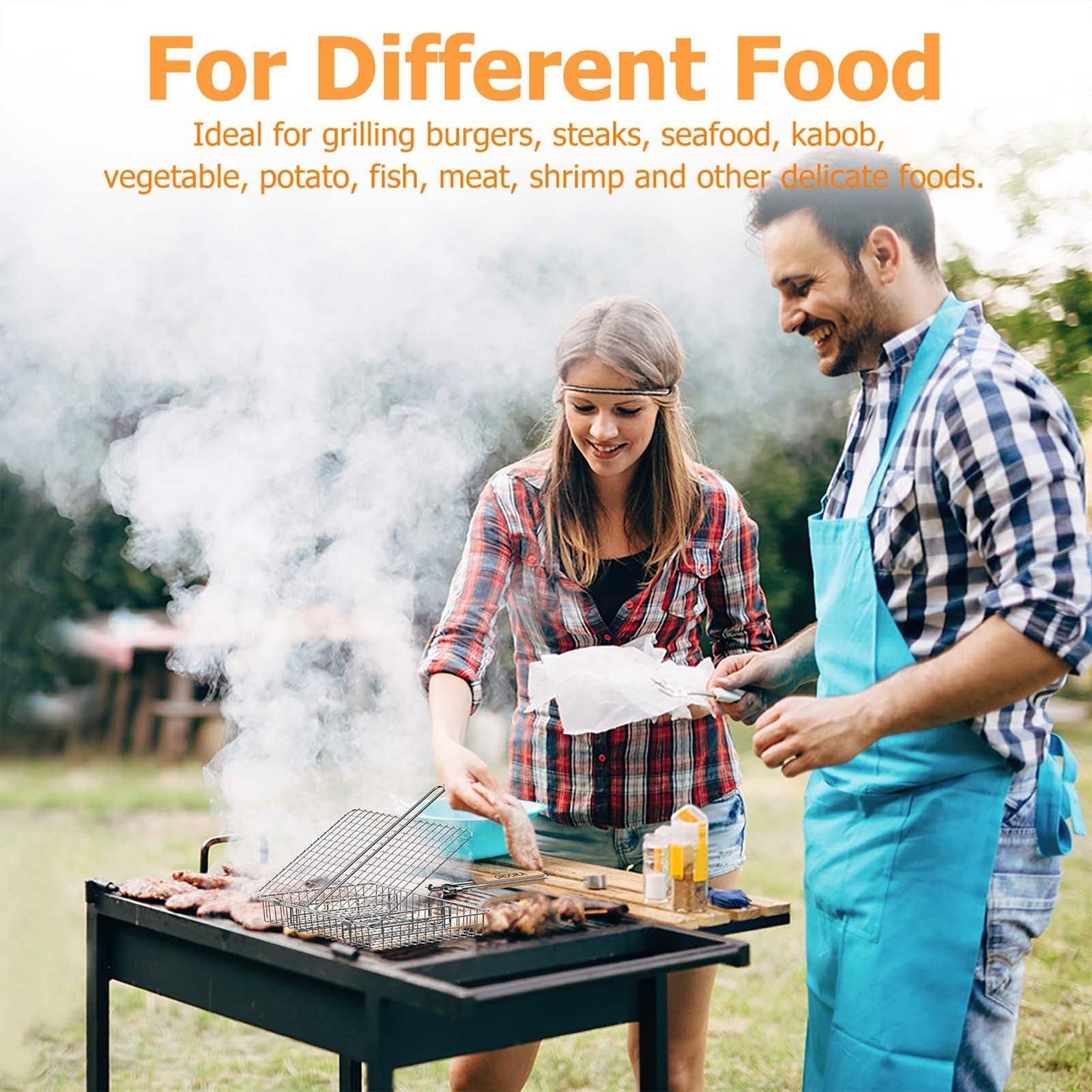 ORDORA Grill Basket, Fish Grill Basket, Rustproof 304 Stainless Steel BBQ Grilling Basket for Meat,Steak, Shrimp, Vegetables, Chops, Heavy Duty Portable Grill Outdoor Camping Grill, Deep