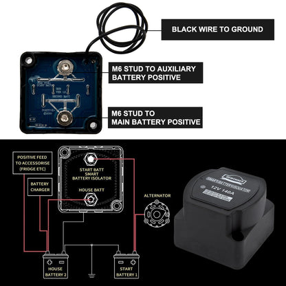 Dual Battery Smart Isolator DEWINNER - VSR - 140 Amp 12 Voltage Sensitive Relay Specially Designed for ATV, UTV, Boats, RV's, Campers 5th Wheels Off Road Vehicles Rhino Polaris Artic Cat ETC