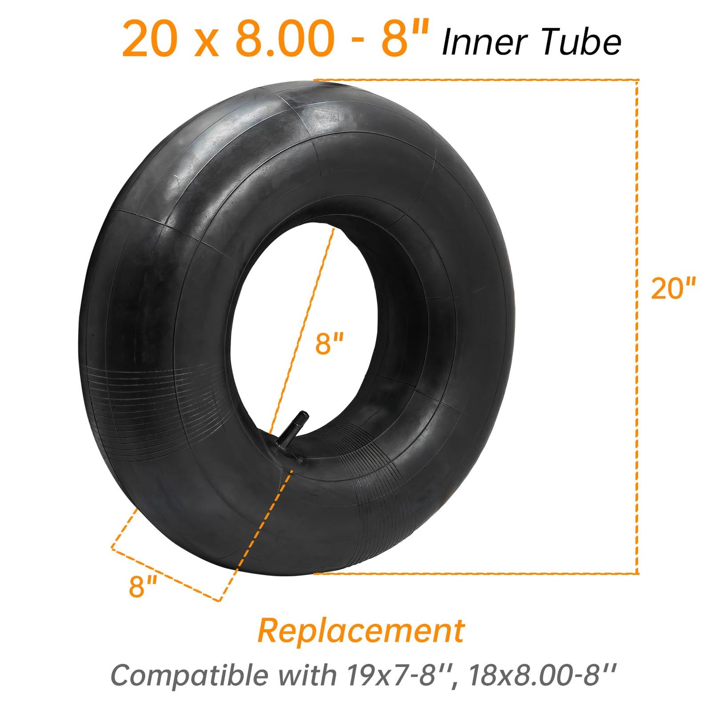 2 Packs 20x8.00-8 Inner Tube with Straight Valve Stem 20x10.00-8, 20x8.00-8 Replacement Tire Tube for Mower, Tractor, Golf Cart, ATVs (2)