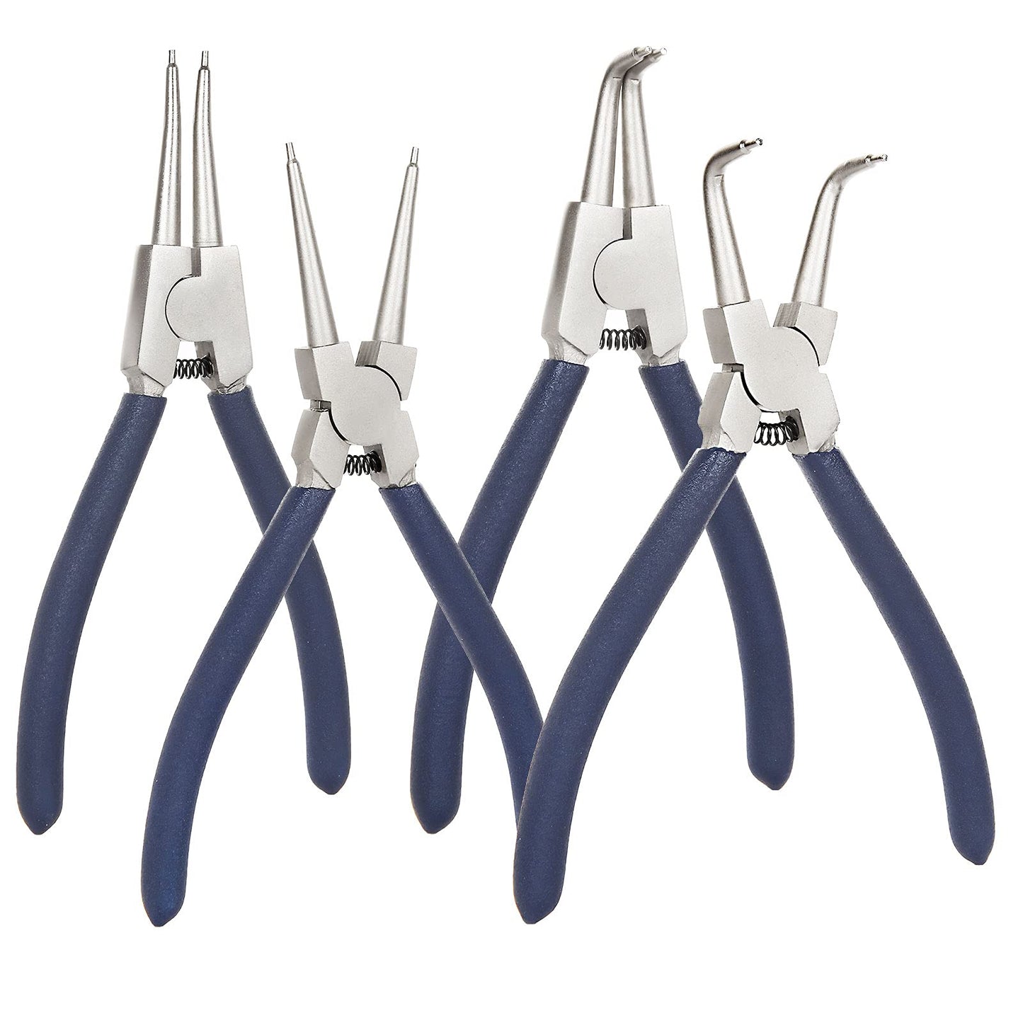 4 Pack 7 inch Snap Ring Pliers Set Heavy Duty Internal/External Circlip Pliers Kit with Straight Bent Jaw Precision Spring Loaded Pliers for Ring Remover Retaining