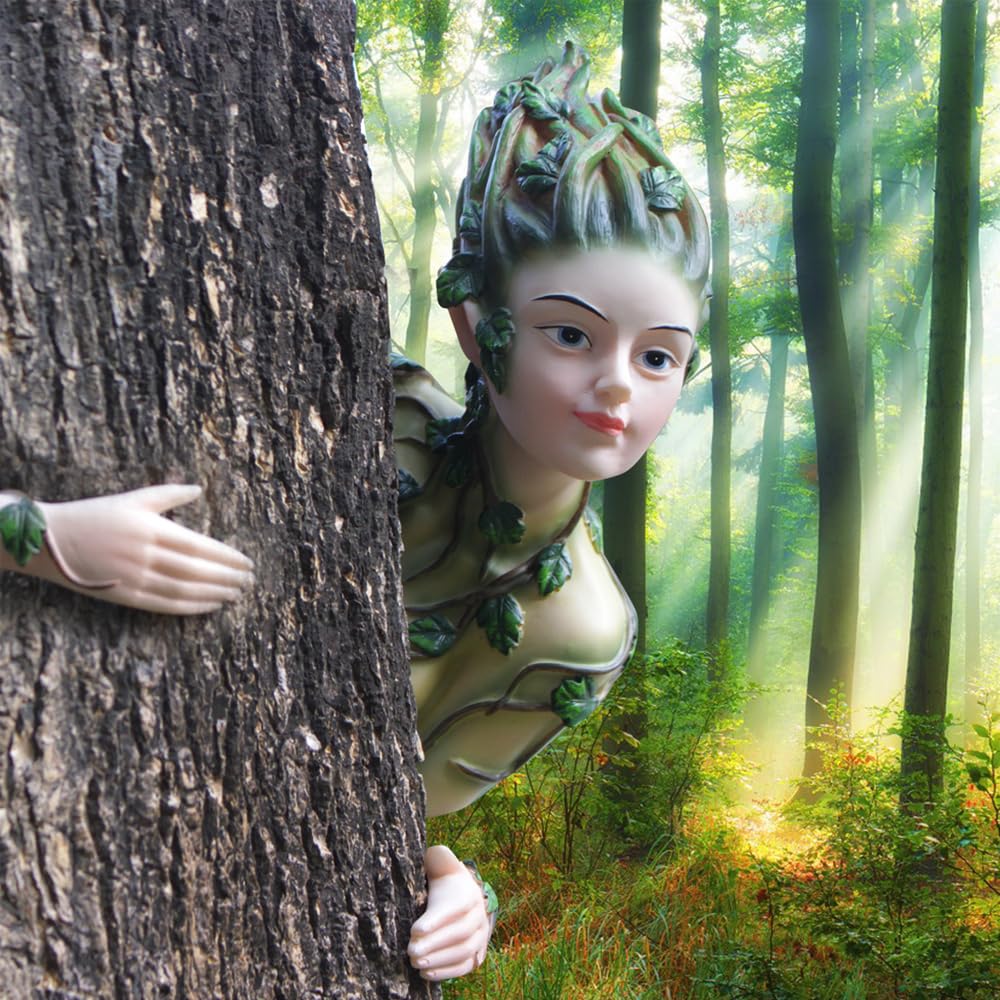 Meyas Outdoor Statues Garden Sculptures Decoration Fairy Tree Hugger Tree Face Fairy Sculpture Garden Peeker Courtyard Outdoor Decoration Fairy Garden Ornament Figurines Statues Art Yard Tree Hugger