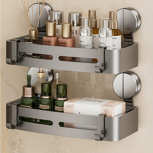 2-Pack Shower Caddy, Bathroom Shelf with Hooks, No Drilling Powerful Suction Cup Shower Organizer, Removable Rustproof Bathroom Storage Rack for Shower and Washroom Organization