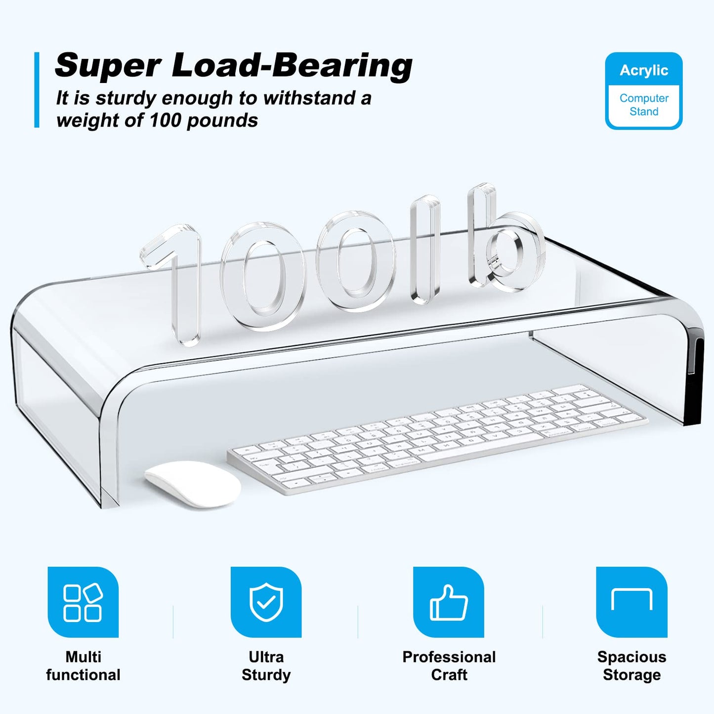 Acrylic Monitor Stand Riser - Acrylic Laptop Stand, Clear Monitor Stand, Monitor Riser for Desk Keyboard Storage Office, Home, School