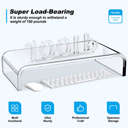 Acrylic Monitor Stand Riser - Acrylic Laptop Stand, Clear Monitor Stand, Monitor Riser for Desk Keyboard Storage Office, Home, School