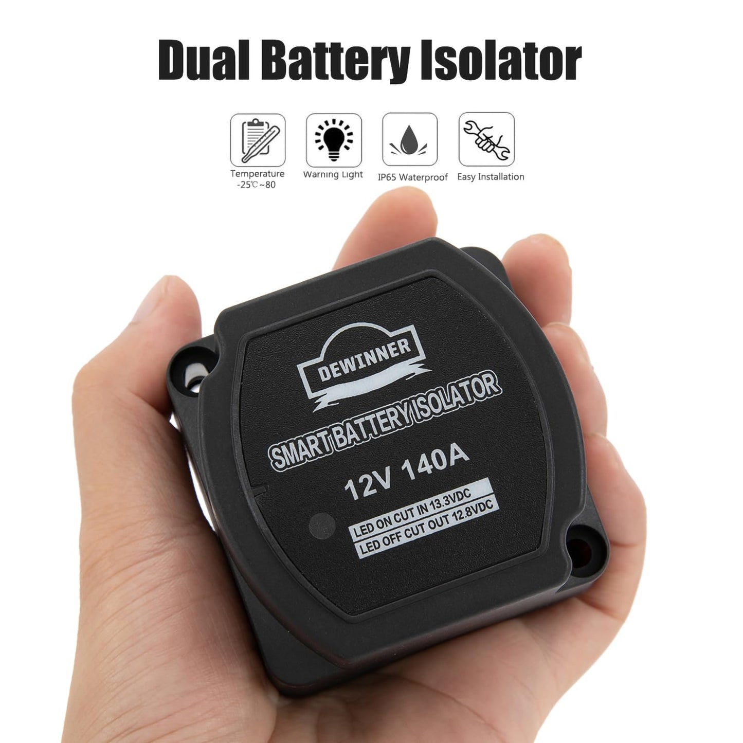 Dual Battery Smart Isolator DEWINNER - VSR - 140 Amp 12 Voltage Sensitive Relay Specially Designed for ATV, UTV, Boats, RV's, Campers 5th Wheels Off Road Vehicles Rhino Polaris Artic Cat ETC