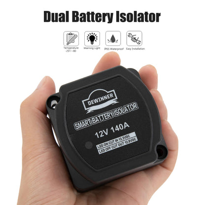 Dual Battery Smart Isolator DEWINNER - VSR - 140 Amp 12 Voltage Sensitive Relay Specially Designed for ATV, UTV, Boats, RV's, Campers 5th Wheels Off Road Vehicles Rhino Polaris Artic Cat ETC