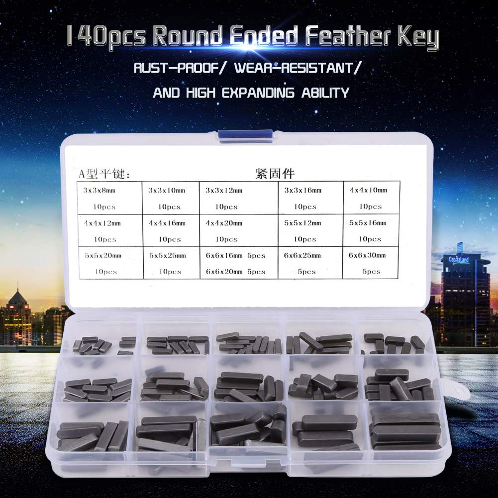 Key Stock, Keyway Kit, Belt Shaft Key Flywheel Key with Box, Keyway Assortment Set, Keyway Assortment with Stainless Steel 140pcs 8mm 10mm 12mm 16mm 20mm 25mm 30mm