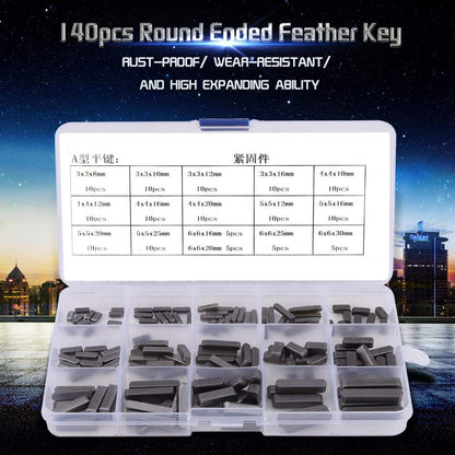 Key Stock, Keyway Kit, Belt Shaft Key Flywheel Key with Box, Keyway Assortment Set, Keyway Assortment with Stainless Steel 140pcs 8mm 10mm 12mm 16mm 20mm 25mm 30mm