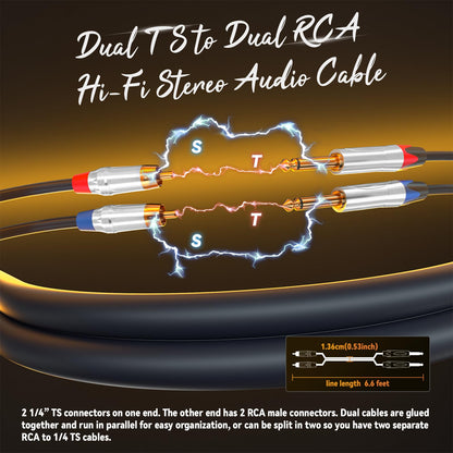 Tisino RCA to 1/4 Cable, Dual RCA to Dual 1/4 inch TS Stereo Audio Interconnect Cable Patch Cords - 6.6 feet