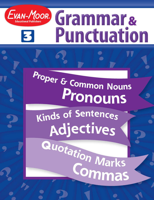Evan-Moor Grammar and Punctuation, Grade 3 Homeschooling and Classroom Resource Workbook, Reproducible Worksheets, Nouns, Verbs, Contractions, Quotation Marks, Compound Words, Pronouns, Possessives
