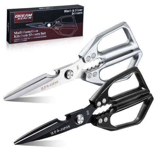 Dream Reach 2 Pack Kitchen Scissors, Premium All-Metal Kitchen Shears, Heavy Duty Poultry Shears for Food, Food-Grade Stainless Steel Scissors, Gift for Mom or Cooking Lovers