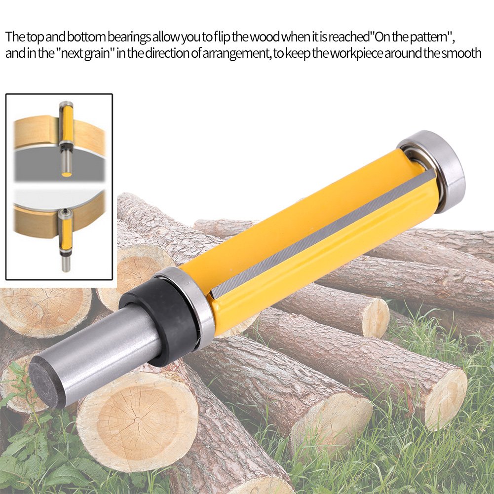 1/2" Shank Straight Router Bit Woodworking Flush Trim Router Bit Tool 2-1/2"L x 3/4''Dia with Long Cutter, Top and Bottom Bearing