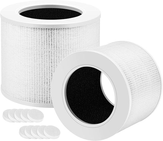 Core Mini-RF Filter Compatible with LEVOIT Core Mini Air Purifier, 3-in-1 H13 HEPA High-Efficiency Activated Carbon filter for LEVOIT Replacement, 2 Filters + 10 Aroma Pads (White)