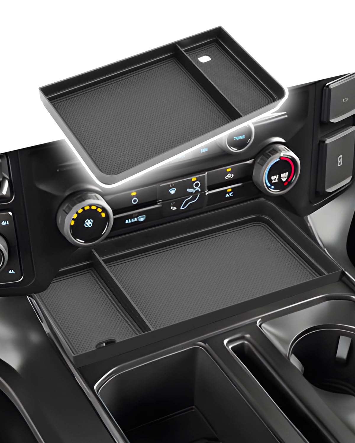 CDEFG for Ford F150 (2021-2025/2026) & F150 Lightning XLT Pro (2022-2026) Center Console Organizer - Hidden Panel Secret Pocket Lid USB Hole -Fit Front Shifter Open Pocket Organizer Accessories