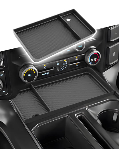 CDEFG for Ford F150 (2021-2025/2026) & F150 Lightning XLT Pro (2022-2026) Center Console Organizer - Hidden Panel Secret Pocket Lid USB Hole -Fit Front Shifter Open Pocket Organizer Accessories