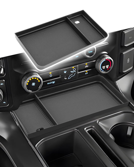 CDEFG for Ford F150 (2021-2025/2026) & F150 Lightning XLT Pro (2022-2026) Center Console Organizer - Hidden Panel Secret Pocket Lid USB Hole -Fit Front Shifter Open Pocket Organizer Accessories