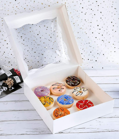 12"x12"x3" White Bakery Boxes with PVC Window for Pie and Cookies Boxes Large Natural White Paper Box,Pack of 12