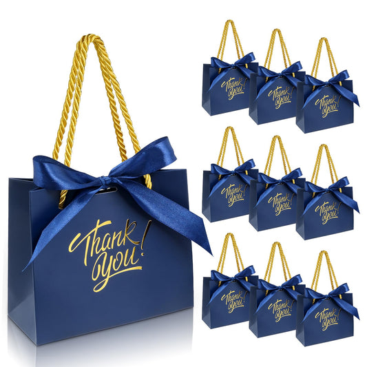 EQOREIIN 30 Pack Small Gift Bags with Handles 5.5 x 2.4 x 4.7 Inches, Navy, Kraft Paper, Thank You, Birthday, Wedding, Party Favor, Baby Shower, Christmas, Thanksgiving, Halloween