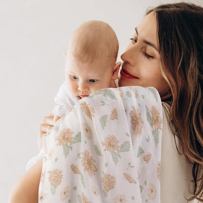 GLLQUEN BABY Receiving Blanket Boy Cotton Muslin Swaddle Blankets Girl Newborn Squares Breathable & Soft Thin Baby Blankets Cloths Double Absorbent Infant Swaddling Wrap - 6 Pack (Sunflower)
