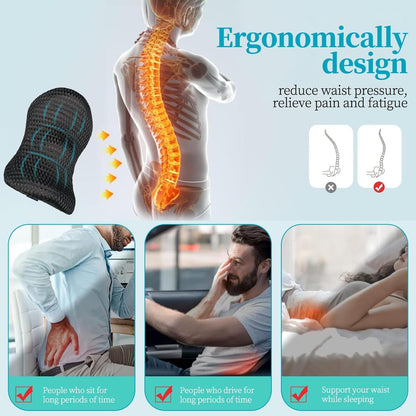 Lumbar Support Pillow,Memory Foam Back Cushion for Lower Back Pain Relief,Ergonomic Lumbar Support Cushion- for Car,Airplane,Office Chair (Black)
