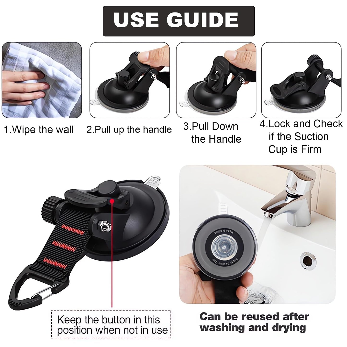 Naturezhen 4Pcs Heavy Duty Suction Cup Hooks, Aluminum Buckle Vacuum Suction Cup with Hooks, Outdoor Strong Suction Cups Anchor for Outdoor Camping, Tie Downs, Tarp Accessories & Car Side Awning