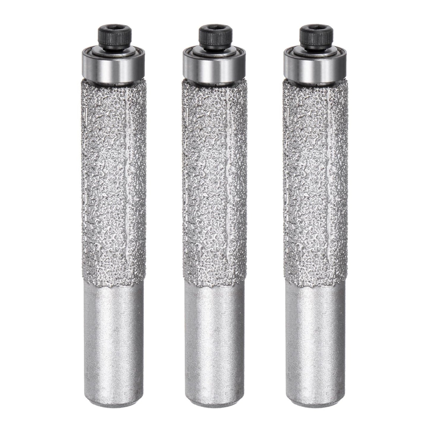 uxcell 3 Pcs Diamond Profile Straight Router Bit 13.3mm Dia 1/2" Shank 46 Grit Wet Dry Use Brazed Cylinder Profile Wheel with Bearing for Marble Quartz Stone Tile Edge Cutting