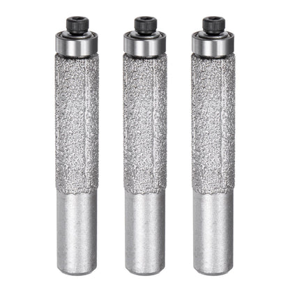 uxcell 3 Pcs Diamond Profile Straight Router Bit 13.3mm Dia 1/2" Shank 46 Grit Wet Dry Use Brazed Cylinder Profile Wheel with Bearing for Marble Quartz Stone Tile Edge Cutting