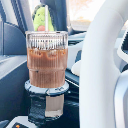20 oz Ribbed Glass Tumblers with Lids and Glass Straws – 2-Piece Glassware Set, Heavy-Duty Tumblers, Ideal for Iced Coffee, Smoothies, Cocktails, and Juices – Elegant and Durable Drinkware