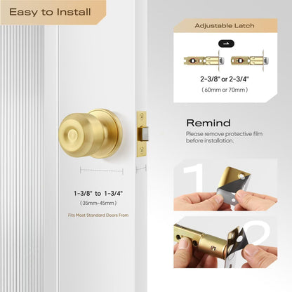 Leydebong 1 Pack Classic Gold Passage Door Knob Closet Door Knob, Satin Brass Door Knob for Interior/Hallway/Closet Doors, Interior Door Knobs