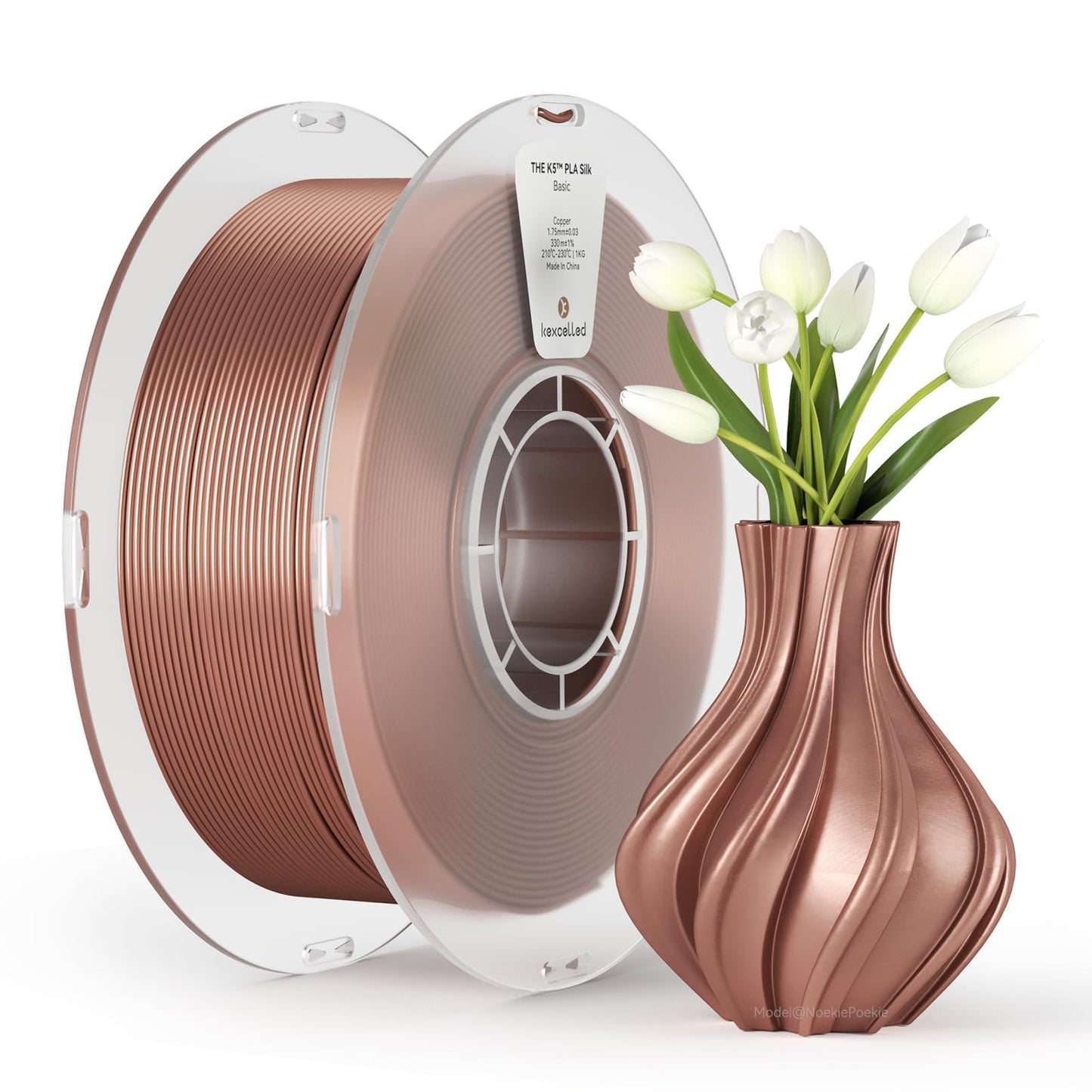 kexcelled Silk PLA Filament 1.75mm Copper 3D Printer Filament Silk & Metallic Shiny Glossy Surface,1kg Spool (2.2lbs),Fit Most FDM Printer, Non-Tangling,Clog-Free
