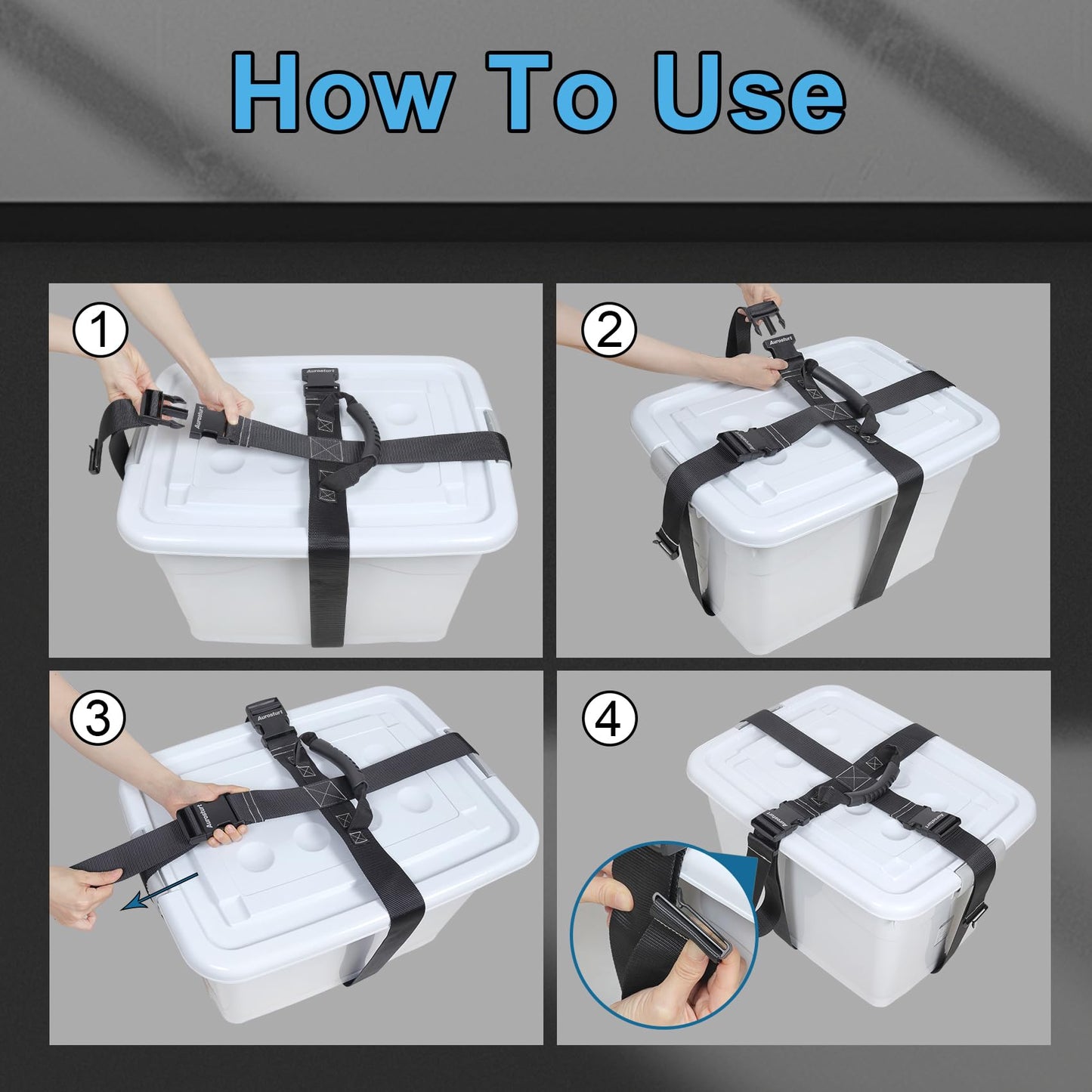 Aurosturt Box Carrying Strap with Handle Adjustable Straps for Battery Box Handheld Belt Carry Straps for Safely Moving and Lifting Heavy Boxes (Black, 118.1 Inch-Plastic Buckle)