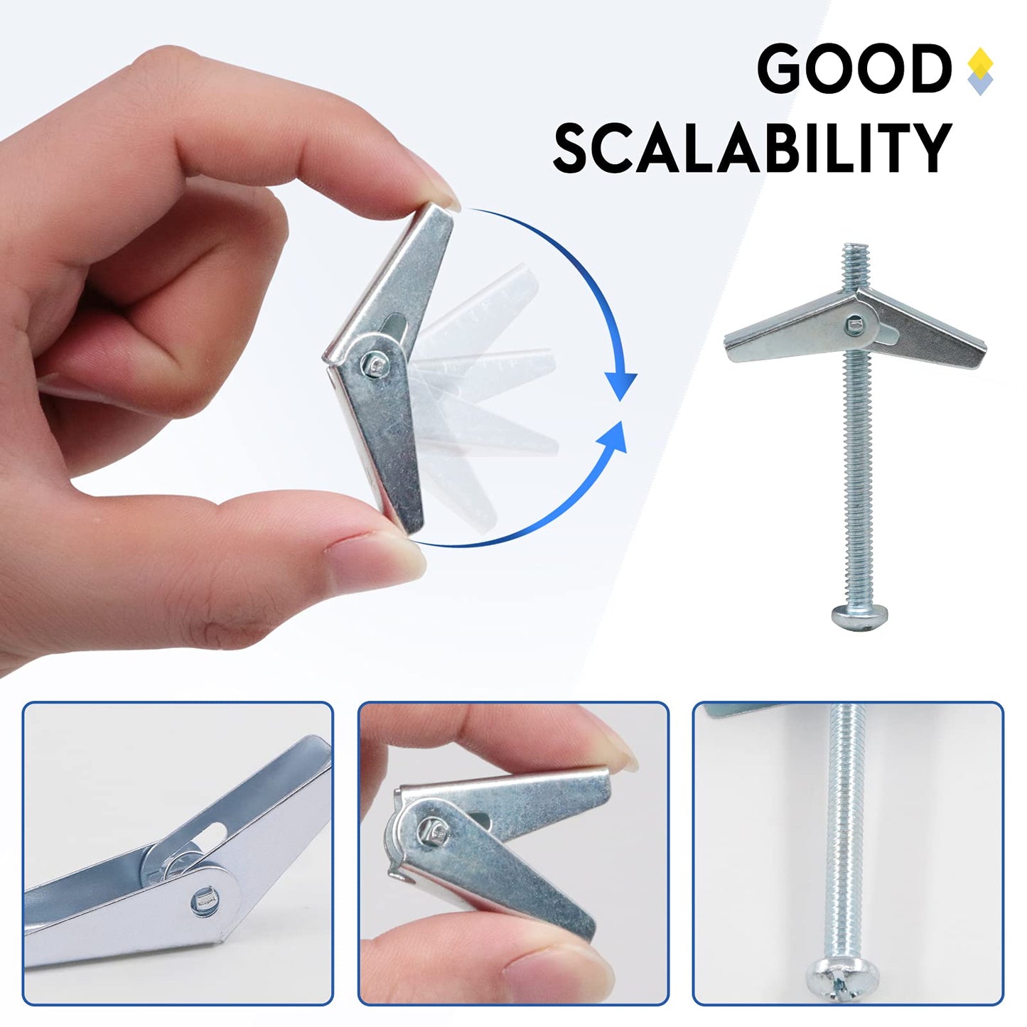 Glarks 60Pcs 1/4'' Zinc Plated Steel Round Head Toggle Bolt and Wing Nut for Hanging Heavy Items on Drywall (1/4'')
