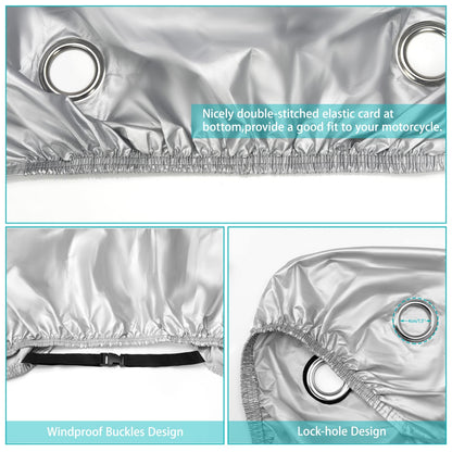 Motorcycle Cover,Motorbike Cover All Season Universal Weather Waterproof Sun Outdoor Protection with Lock-Holes & Storage Bag,XXL Motorcycles Vehicle Cover