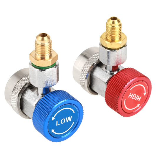 R134a Quick Coupler Adapter Set, Low and High Side AC Coupler Connector with 1/4" Flare Male Thread, Heavy Duty Brass Air Conditioning Charging Hose Fitting for Car AC System Evacuation