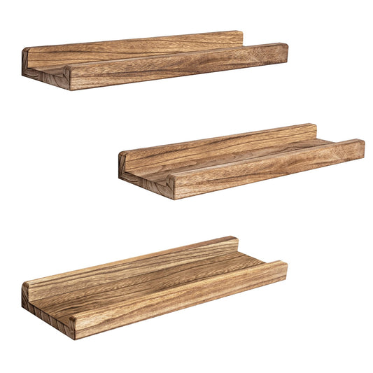Emfogo Floating Shelves Wall Mounted, 16.9 x 4.3 inch Farmhouse Wood Wall Shelf Ledge Floating Shelf Set of 3 for Entryway, Bedroom, Kitchen, Bathroom(Rustic Brown)