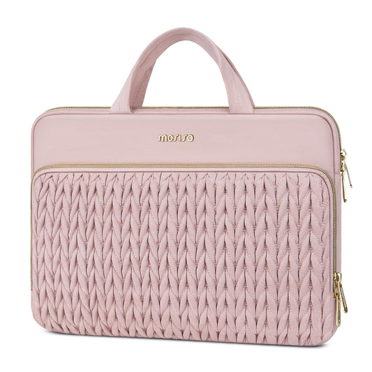 MOSISO Laptop Case 14 inch, 14 inch Laptop Sleeve Compatible with HP Lenovo Dell ASUS Acer, HP Stream, Dell Latitude, Lenovo IdeaPad, Wheat Ear Quilted Carrying Bag Cover with Handle&Pocket, Pink