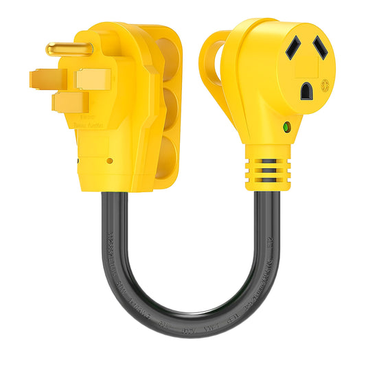PEAKTOW Heavy Duty RV Dogbone Electrical Power Plug Adapter Converter 50 Amp Male to 30 Amp Female 125V/3750W with LED Indicator and Grip Handle, 12 Inches, ETL Listed