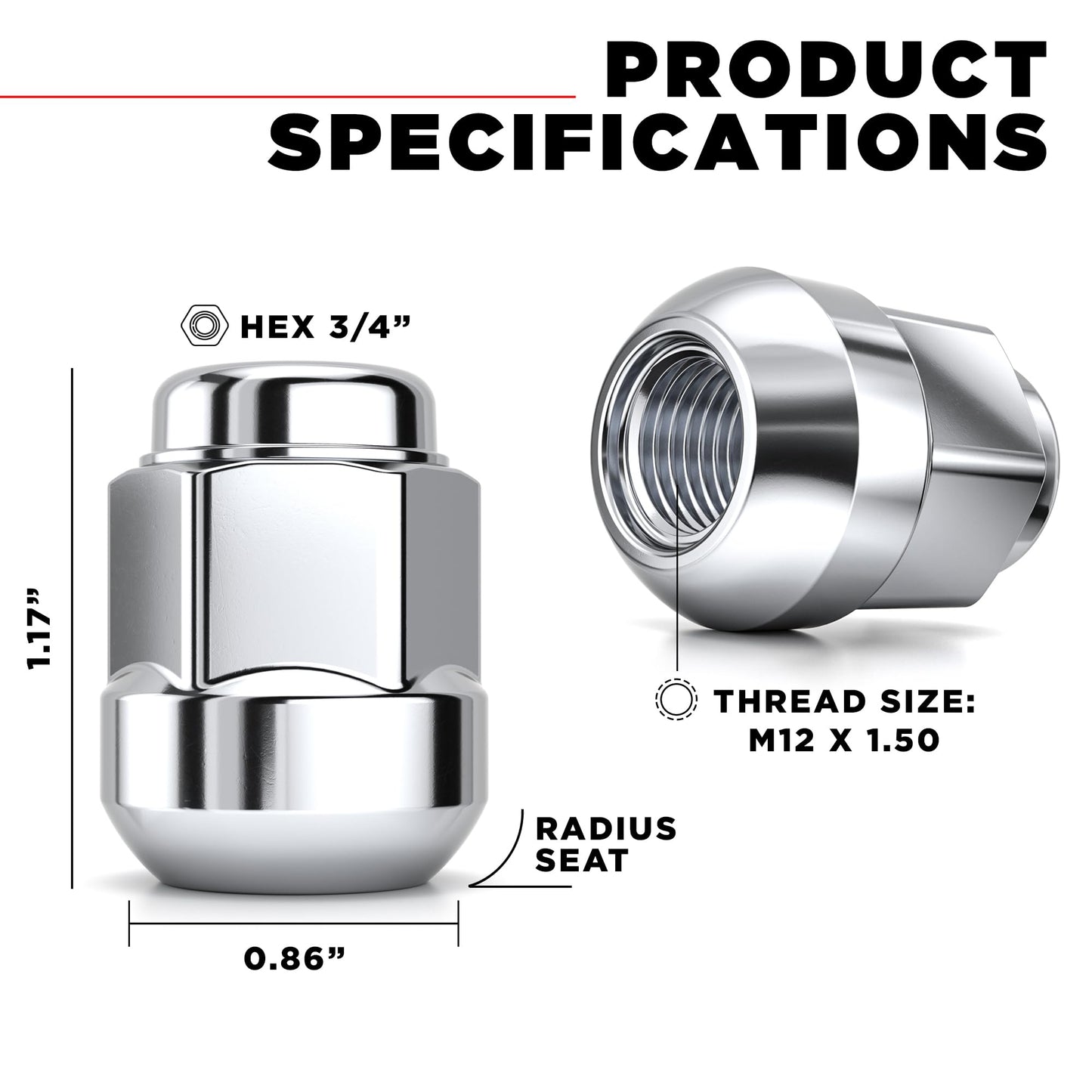 White Knight M12x1.5 Lug Nuts for Select Honda and Acura, Factory Style Chrome Radius Seat – WN20107-20AM (20 Pack)