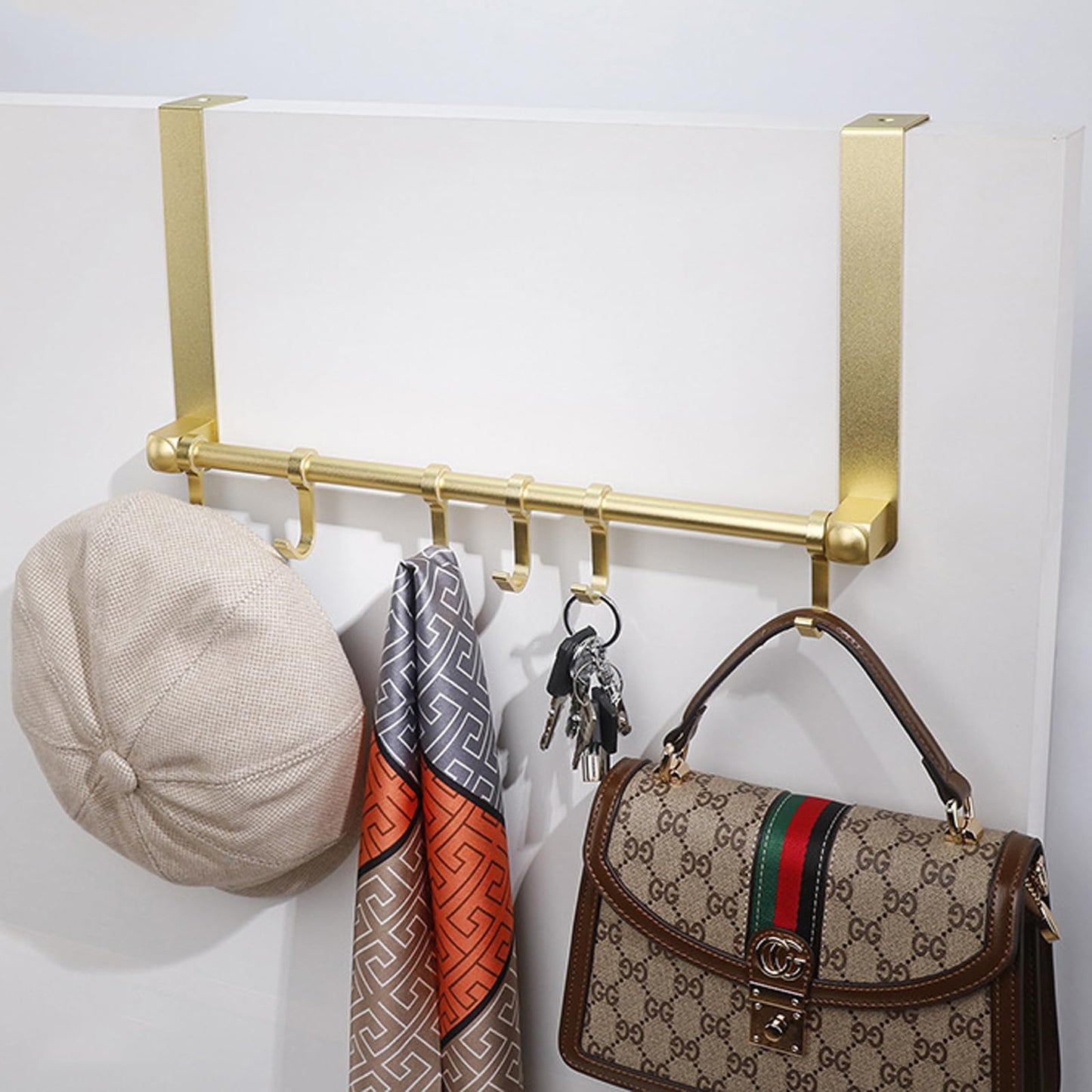BOF Over The Door Hooks, 6 Adjustable Long Arm Hooks, Premium Space Aluminum Door Rack, Lightweight Thin Overhead Design Door Hanger, No Impact on Closing, for Bathroom, Shower, Bedroom, Front Door