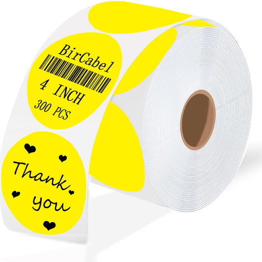 4 Inch Large Yellow Round Thermal Labels, 300 Labels/Roll,Self-Adhesive Circular Inventory Stickers, Multi-Purpose Round Roll Thermal Printing Stickers for Business and Domestic Use