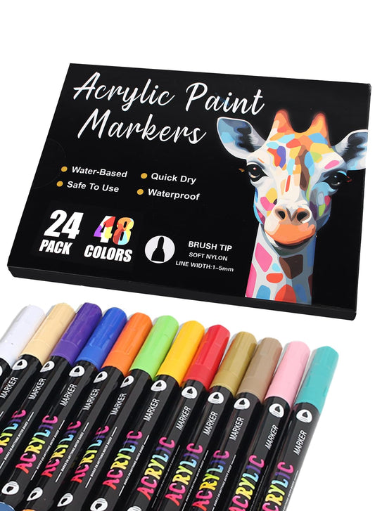 Fnooota 72 Colors Acrylic Paint Markers, 36 Pack Acrylic Paint Pens with Dual Brush Tips, Acrylic Pens for Rocks, Eggs, Wood, Rock, Canvas, Plastic, Glass, Ceramic