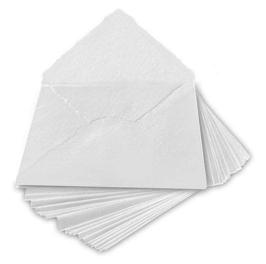 Wanderings Handmade White Deckle Edge Envelope - 5.25x7.25/13 x 18 cm. Package of 25 - for Announcements Wedding Invitations Greeting Cards Crafts - Thick 150 GSM