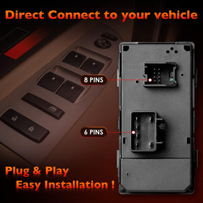 Drive Side Power Window Master Control Switch for | Chevy Silverado 1500 2500HD 3500HD,Traverse,HHR,GMC Sierra 1500 2500HD 3500HD,Yukon,Buick Enclave | Replaces OE# 20945129, 25789692, 25951963