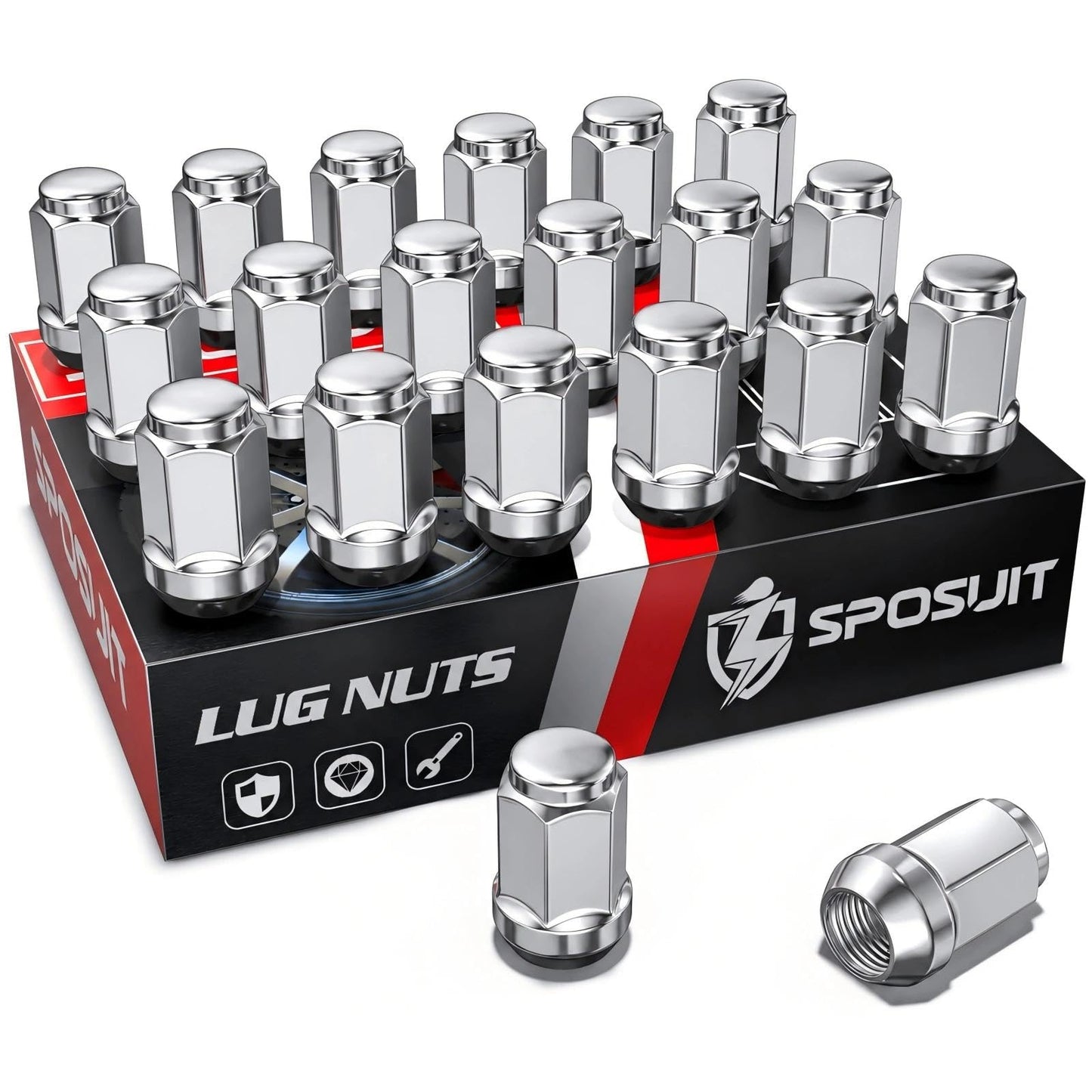 Sposuit M12x1.5 Lug Nuts - Replacement for 2020-2023 Mazda CX-30, 2013-2024 CX-5, 2008-2024 Dodge Journey, 1994-2014 Avenger, 1991-2007 Caravan - Closed End Chrome Lug Nut(20 Pcs)