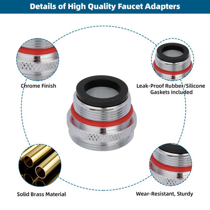 Hibbent 18 Pieces Faucet Adapter Kit, Brass Aerator Adapter Set for Faucet Tap with Removable Aerator to Connect Garden Hose, for Kitchen & Bathroom Sink - Male/Female, Chrome
