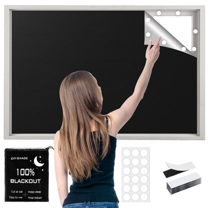 420D Blackout Curtains for Bedroom, 300x145 cm Portable Blackout Blinds with 12 Hook and Loop & 18 Adhesive for 100% Black-Out Window Film, Temporary Black Out Shades for Windows Cover Travel