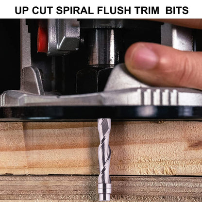 Jiiolioa SX2133 Spiral Flush Trim Router Bit 1/4-Inch Shank Up Cut Solide Carbide CNC Router Bits 1/4" x1-3/8"x1/4"x3"